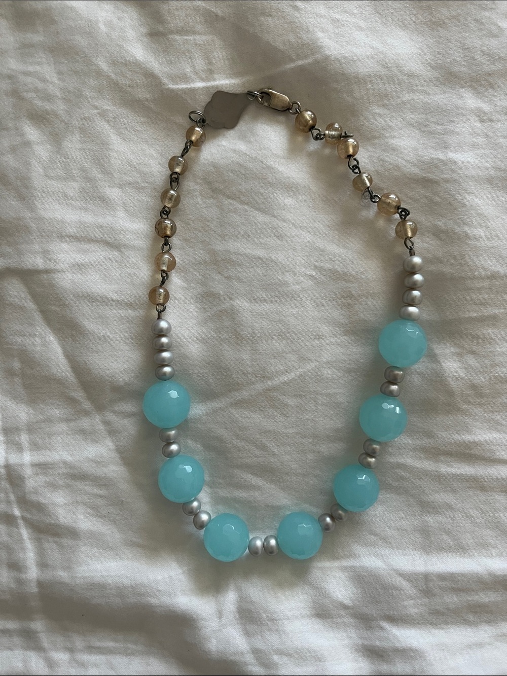 Blue Beaded Women's Necklace - Lightweight Aqua Gem Style made by Keren Creation